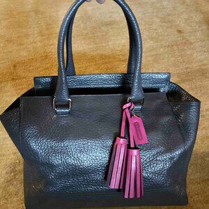 COACH Legacy Candace Leather Graphite Grey/Hot Pink Satchel Work Laptop Tote Bag